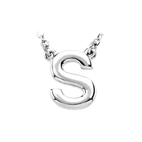 14K White Gold, Kendall Collection, Block Initial S Necklace, 16 Inch - Picture 1 of 4